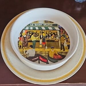 Vtg Japanese handpai ted stoneware and Vtg Chinese St Tropez art  serveware